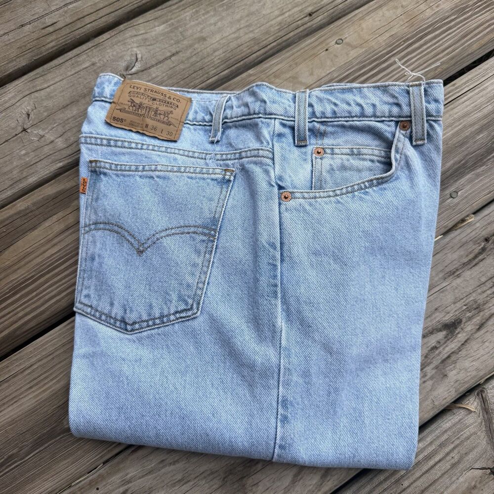 Vintage Levis 505 Orange Tab Jeans Mens 36x30 Light Wash Straight Leg Denim Rare